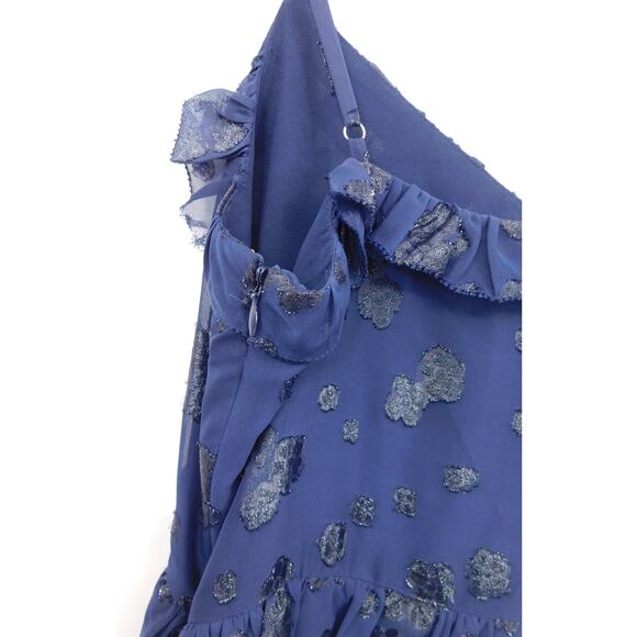 Michael Kors Women's Navy Blue‎ Dot Print Tiered Ruffle Midi Dress Size Medium - Picture 3 of 6